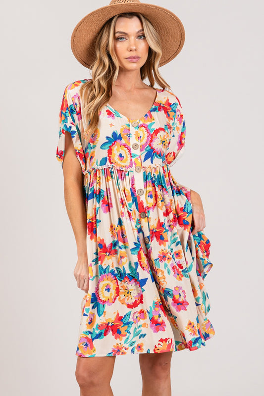 The Floral Button-Down Short Sleeve Dress