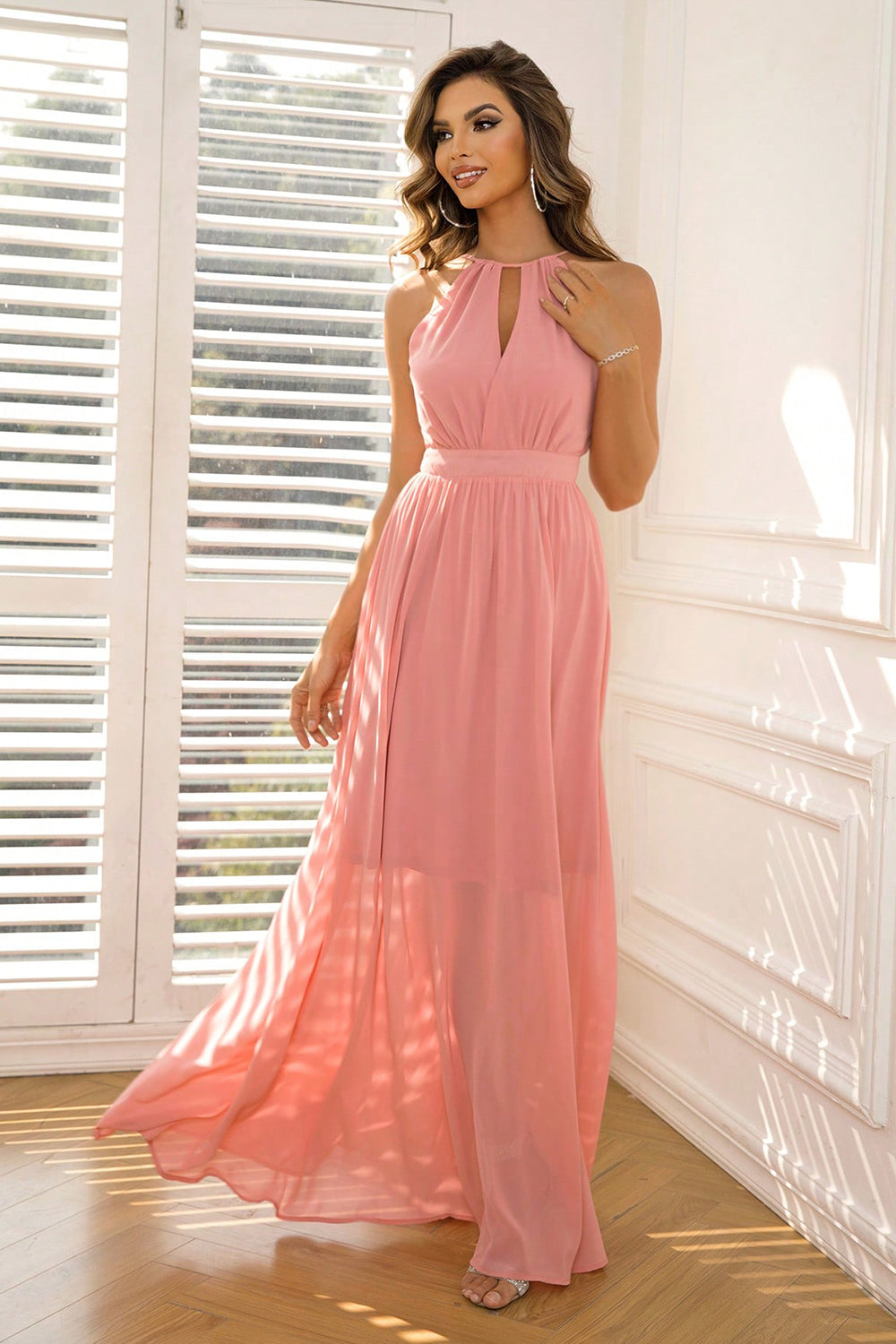 The Coral Cutout Sleeveless Maxi Dress
