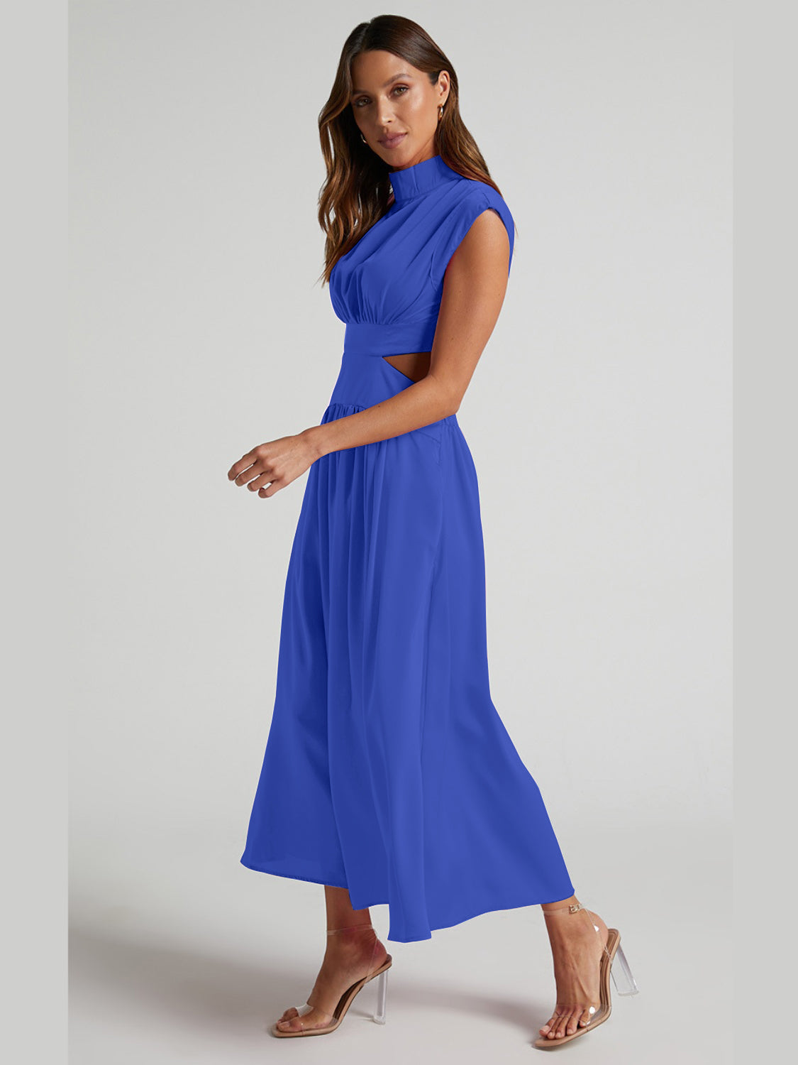 The Cutout Mock Neck Sleeveless Ruched Dress
