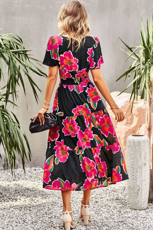 The Bold Floral Puff Sleeve Midi Dress