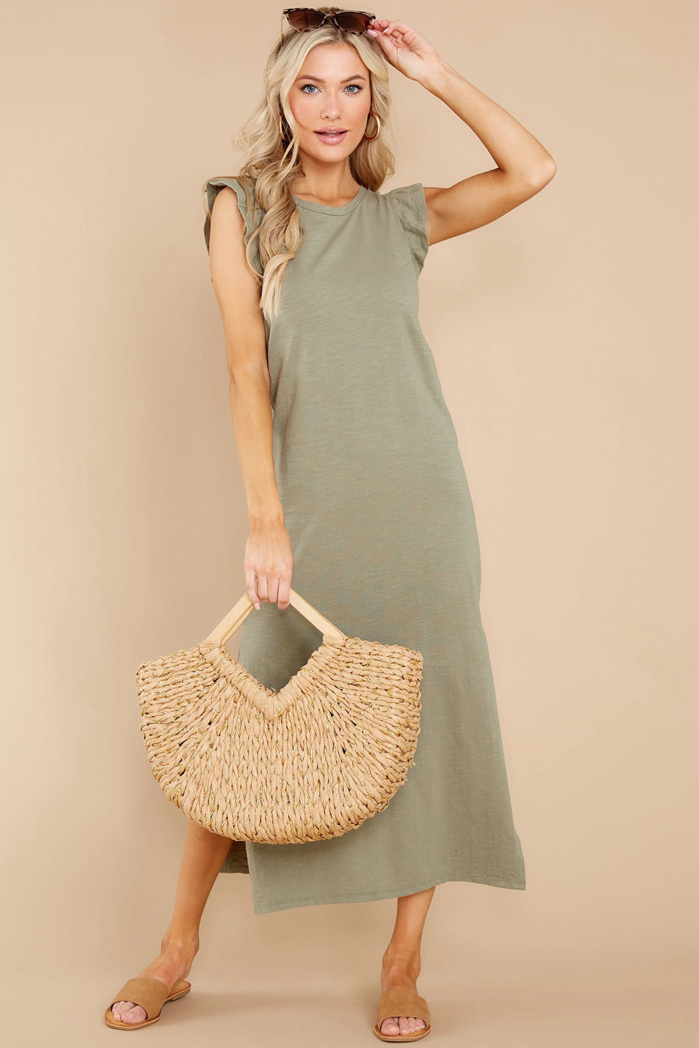 The Ruffled Slit Cap Sleeve Dress