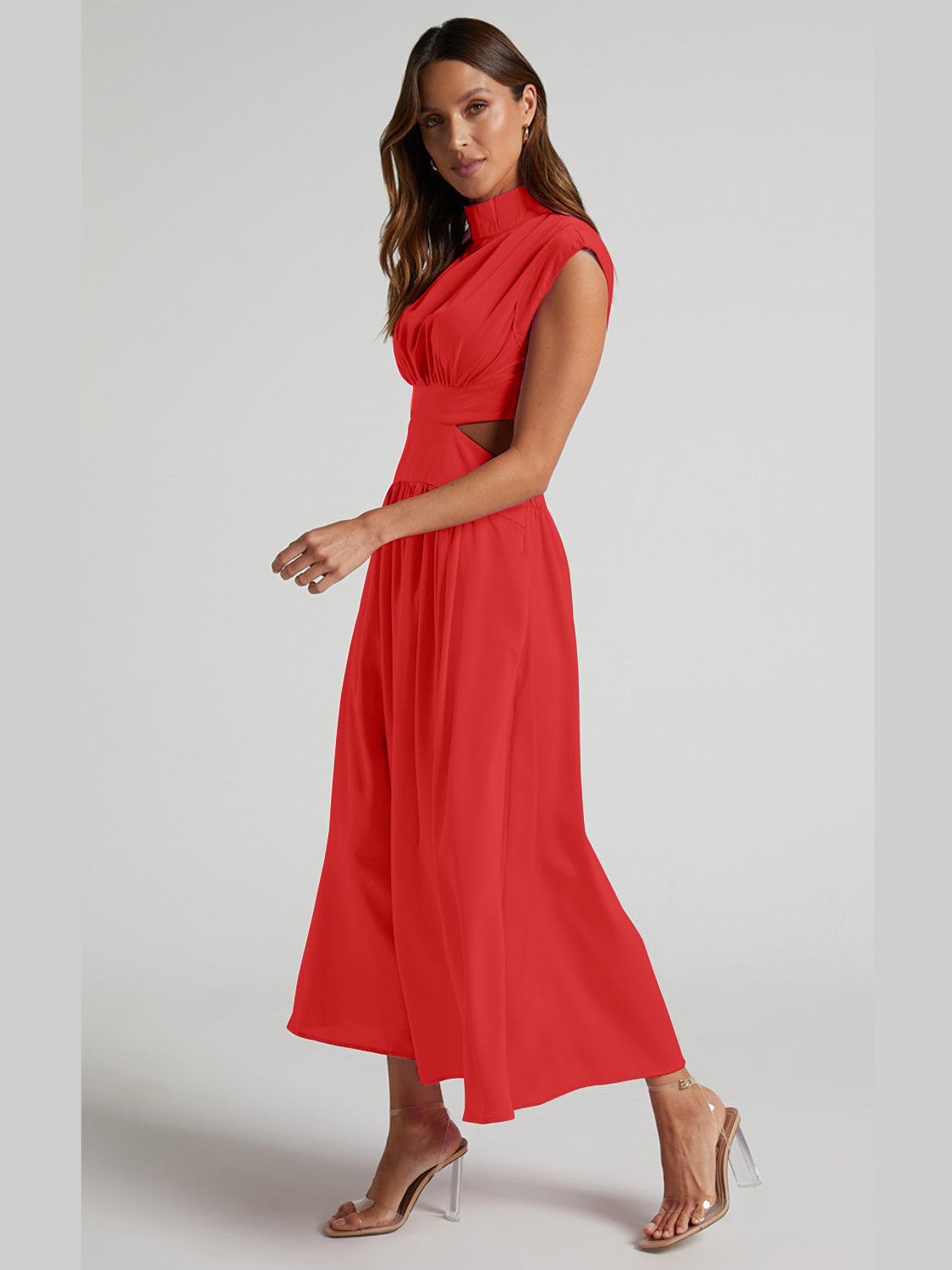 The Cutout Mock Neck Sleeveless Ruched Dress
