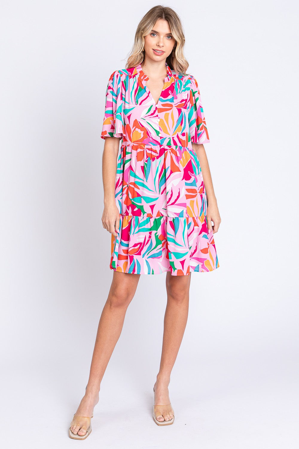 The Bright Floral Ruffled Mini Dress