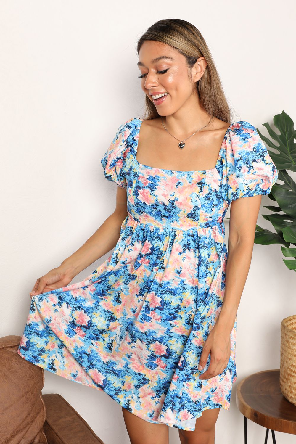 The Floral Square Neck Puff Sleeve Dress