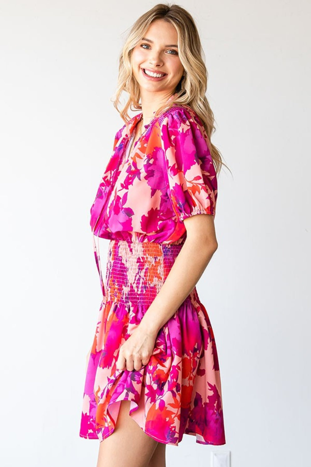 The First Love Floral Short Sleeve Smocked Mini Dress