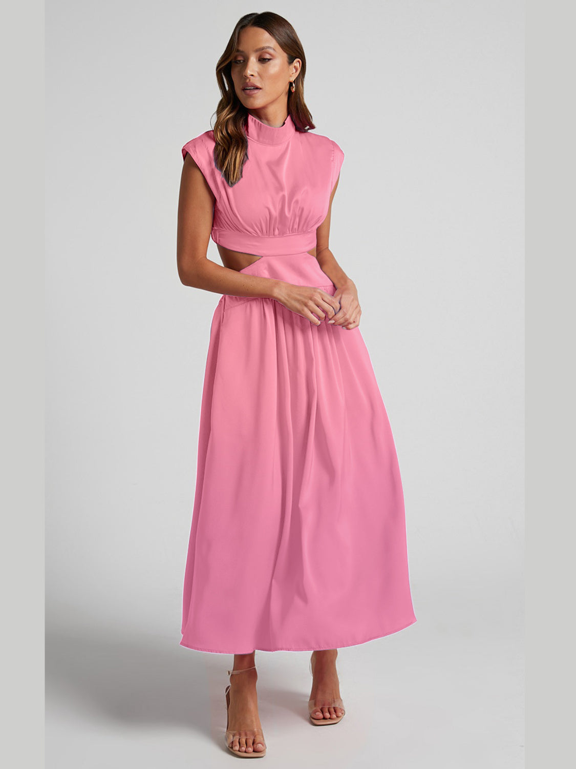 The Cutout Mock Neck Sleeveless Ruched Dress