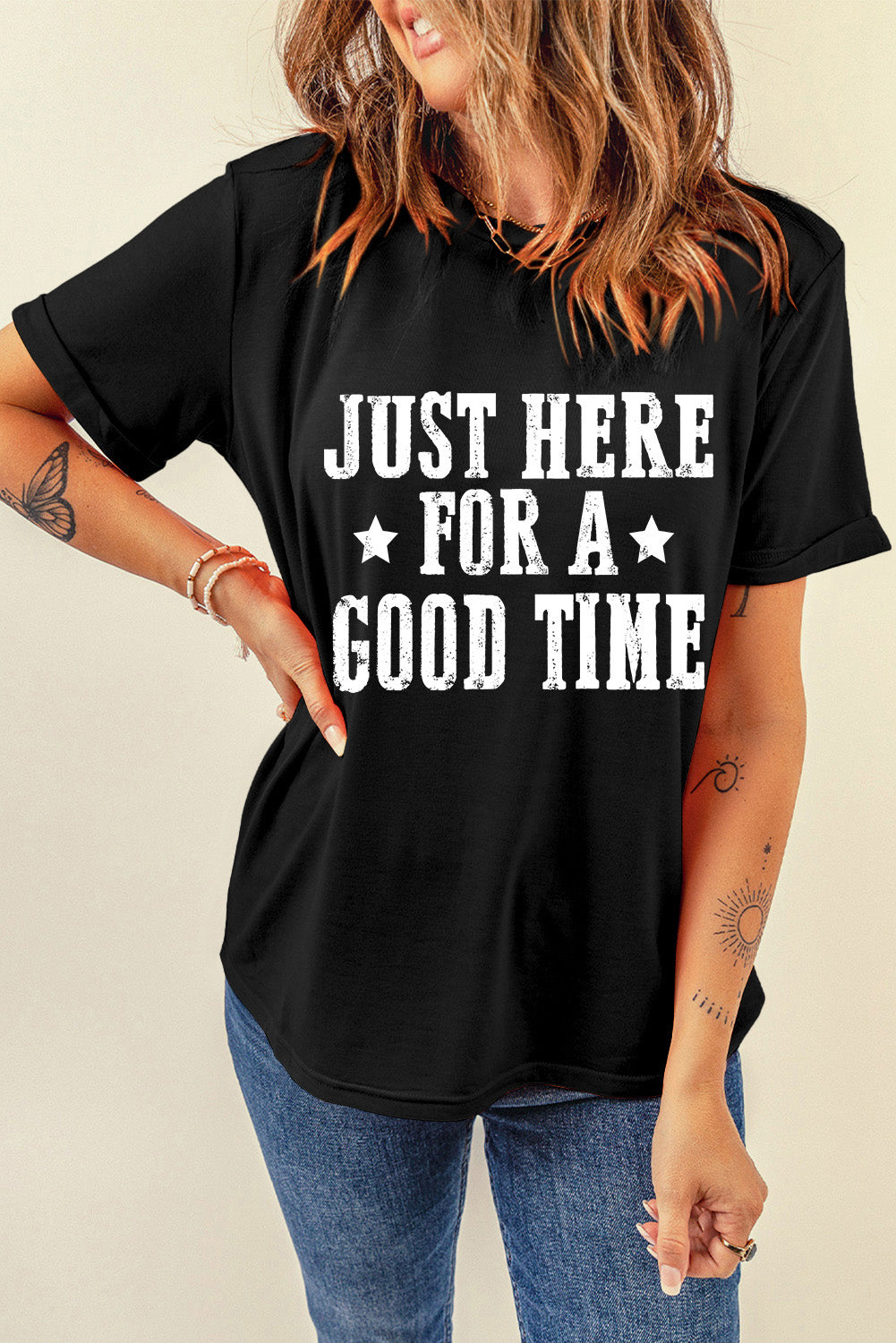 The Good Time Letter Graphic Round Neck T-Shirt
