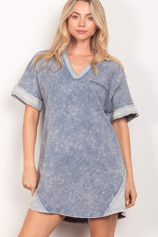 The Soft Denim V-Neck Tee Dress