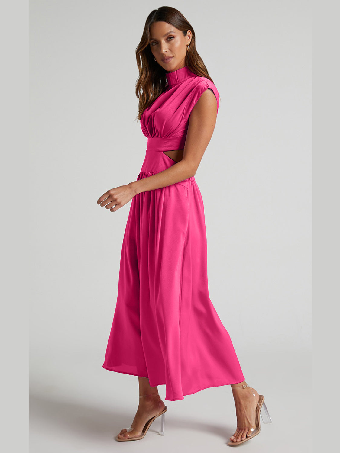 The Cutout Mock Neck Sleeveless Ruched Dress