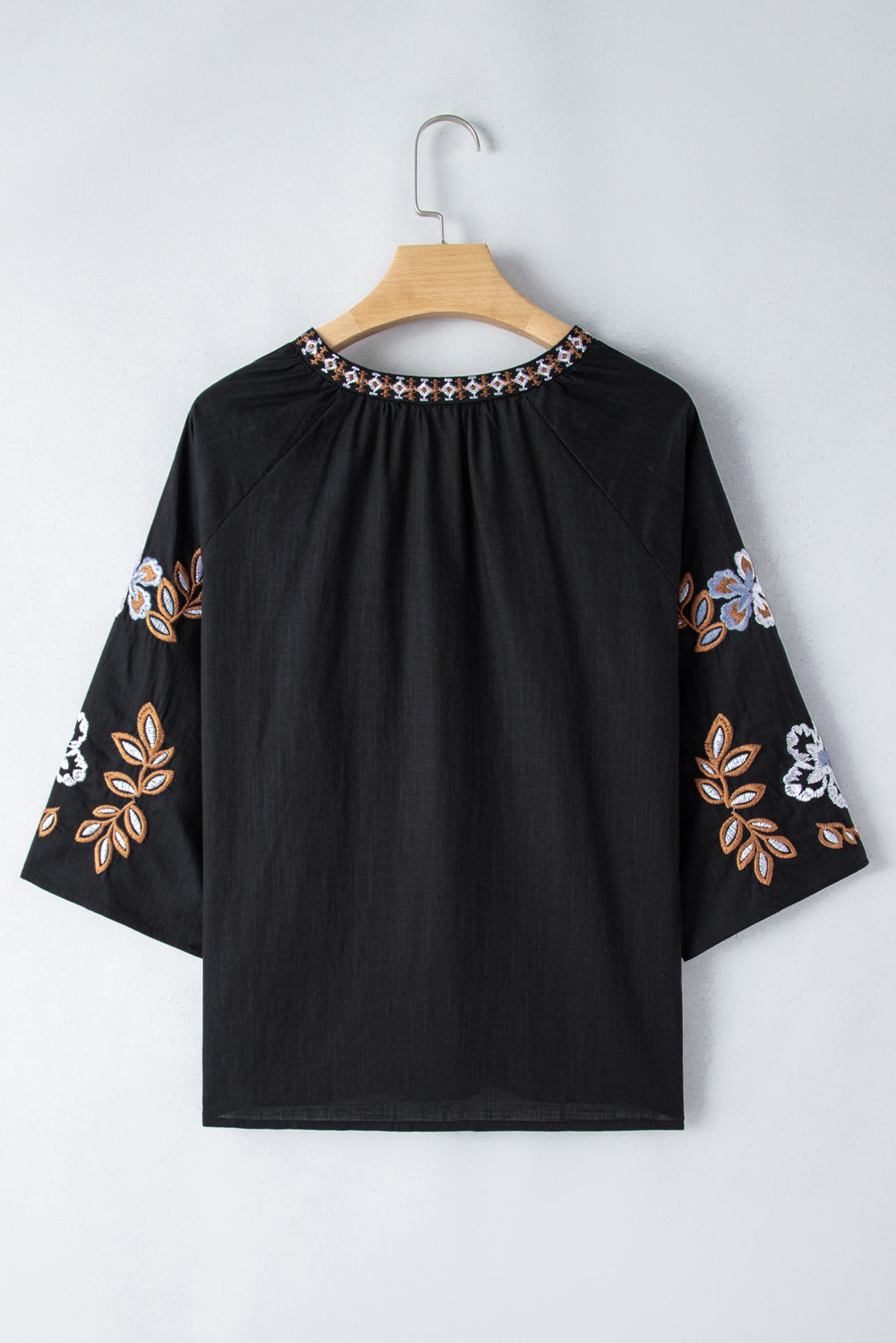 The Black Embroidered Three-Quarter Sleeve Blouse