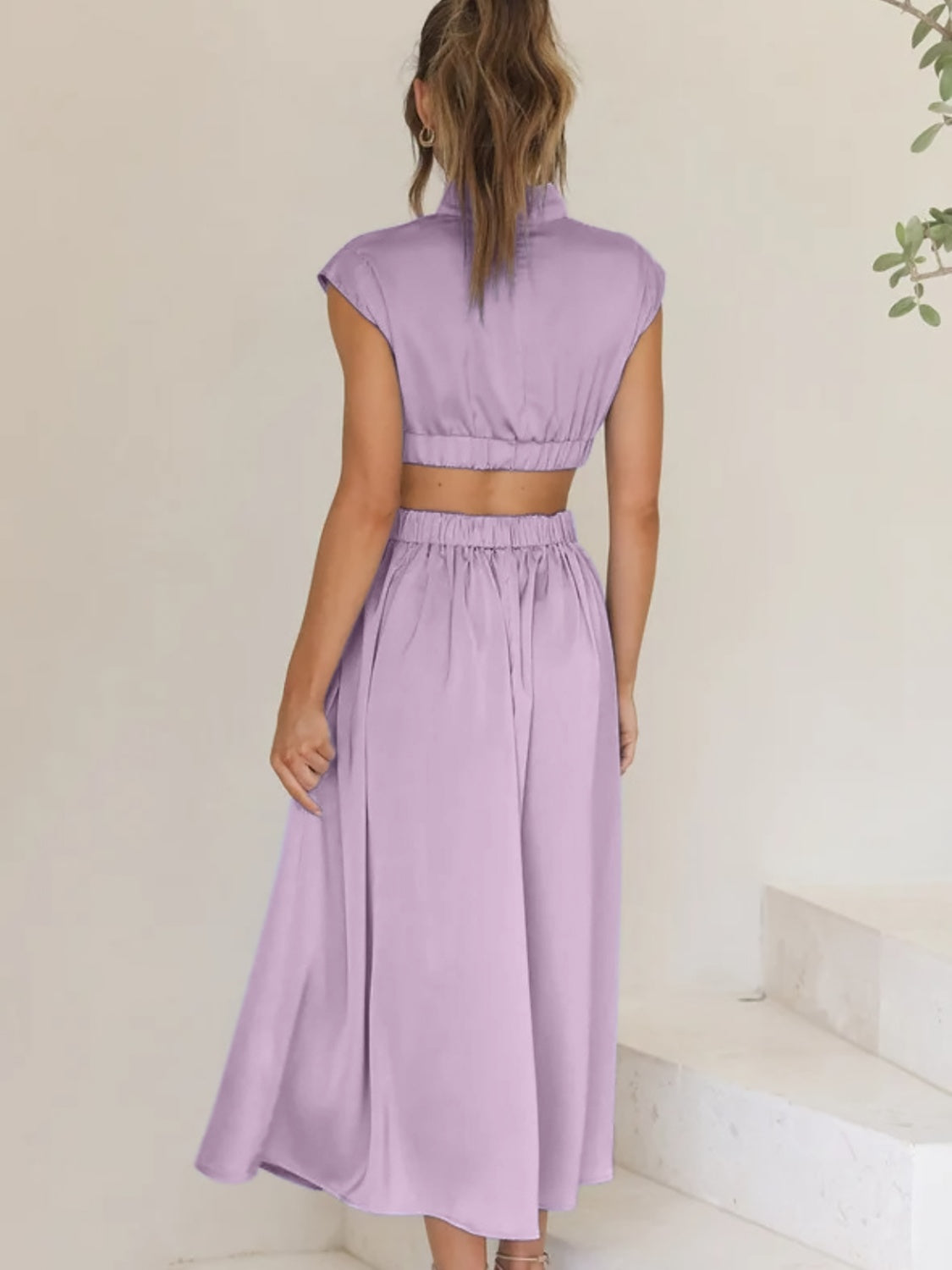 The Cutout Mock Neck Sleeveless Ruched Dress