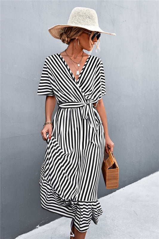 The Striped Tie Belt Midi Dress