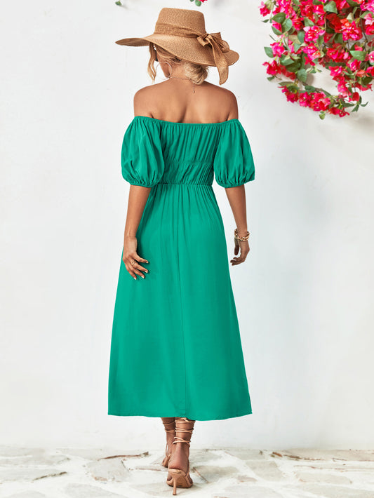 The Off-Shoulder Balloon Sleeve Midi Dress