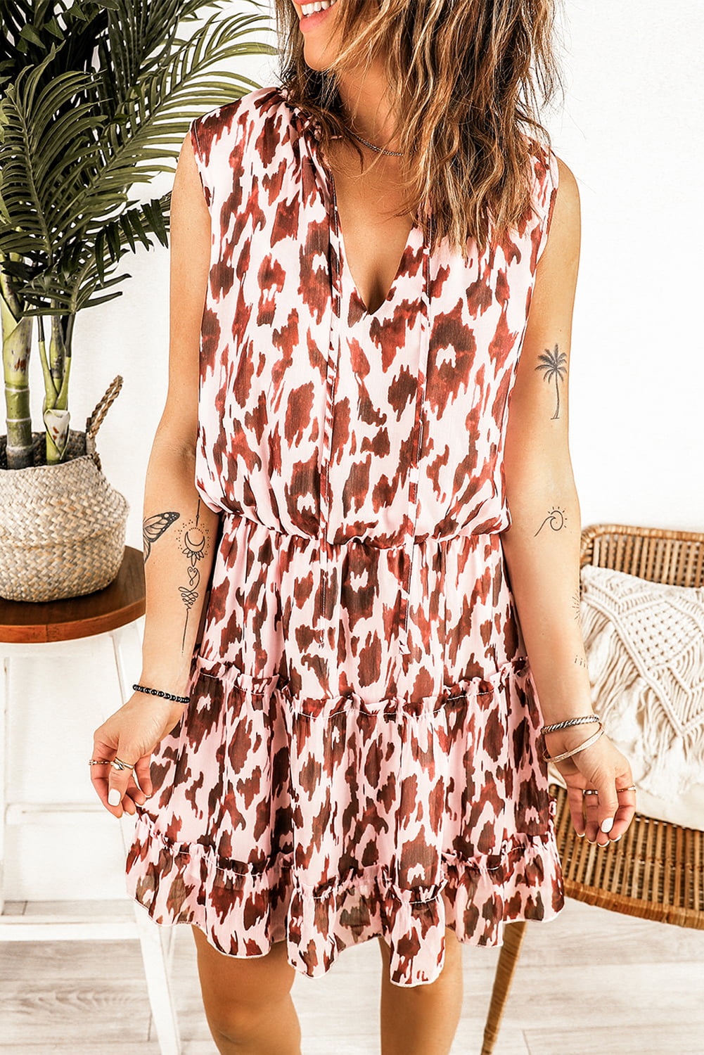 The Leopard Print Tie Neck Dress