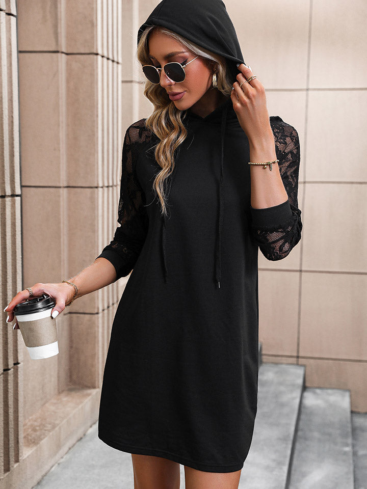 The Lace Trim Long Sleeve Hooded Dress