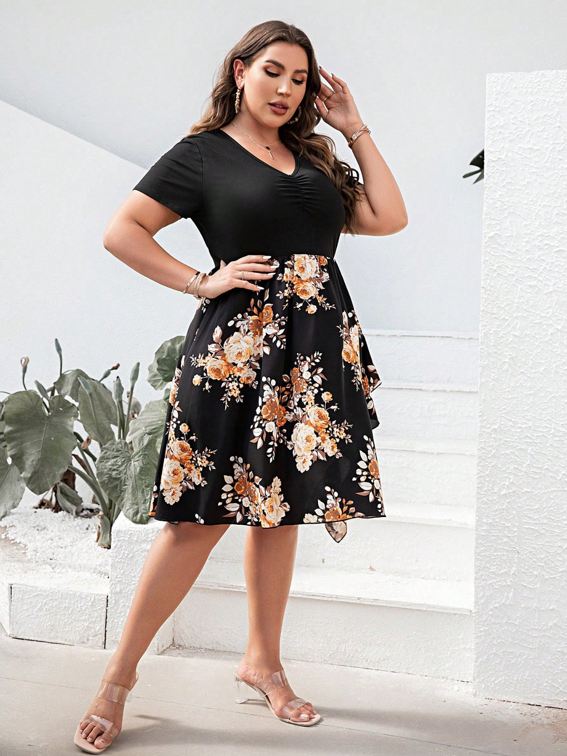 The Perfectly Plus Size Ruched V-Neck Dress