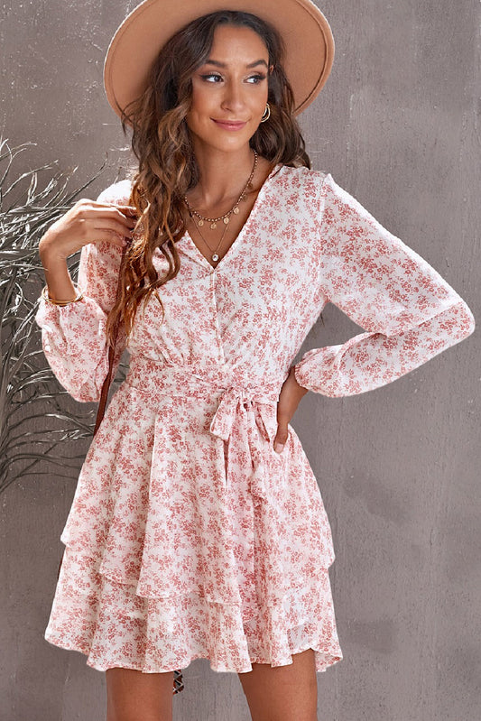 The Burnt Coral Floral Balloon Sleeve Dress