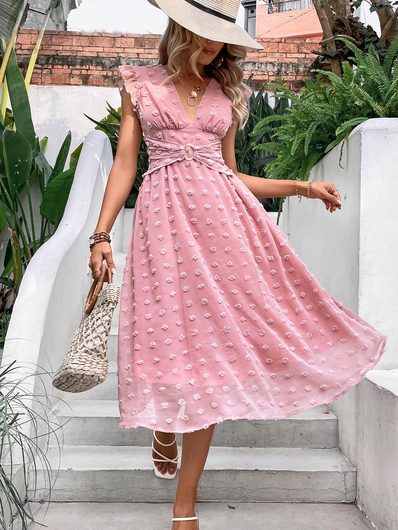 The Swiss Dot V-Neck Cap Sleeve Dress