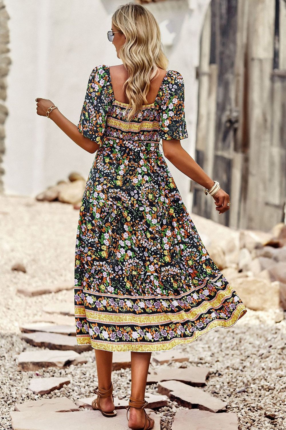 square neck short sleeve midi dress Square Neck Short Sleeve Midi Dress White / XL