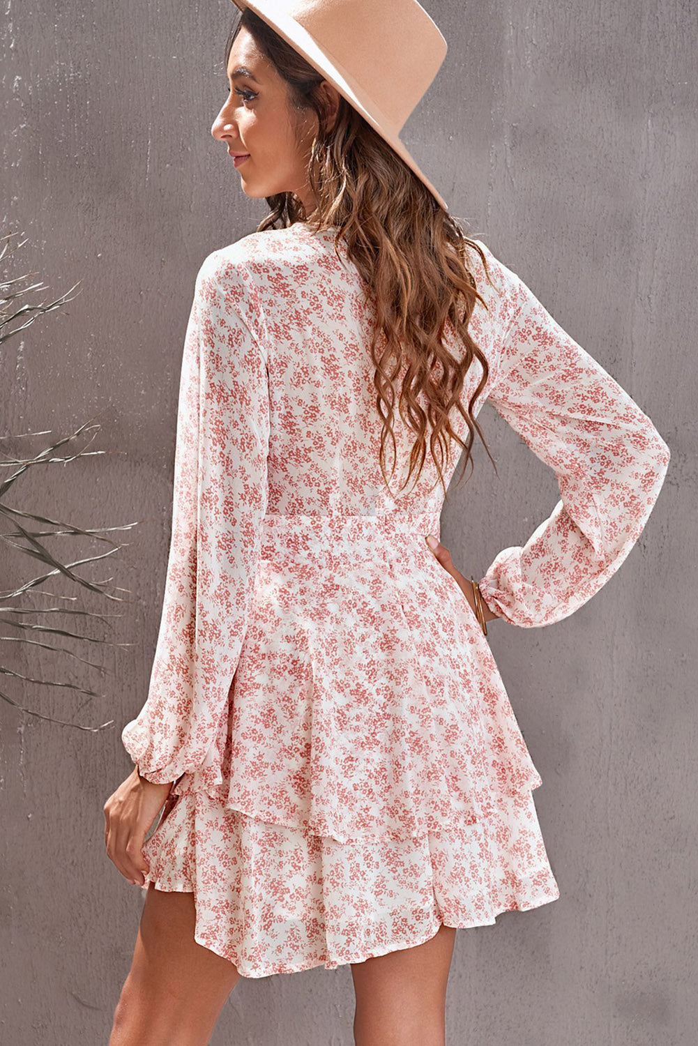 The Burnt Coral Floral Balloon Sleeve Dress