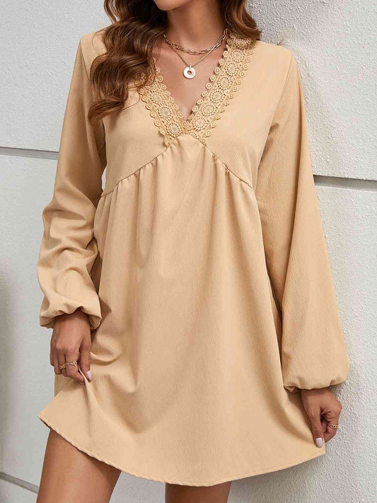The V-Neck Lace Detail Mini Dress