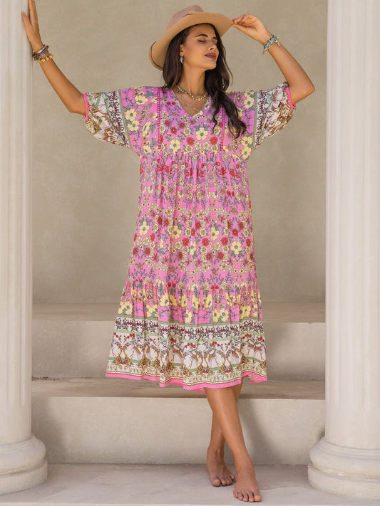 The Boho Balloon Sleeve Midi Dress