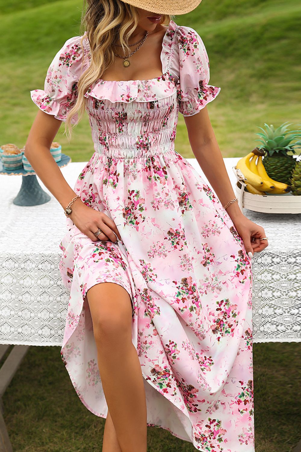 The Sweet Floral Square Neck Midi Dress