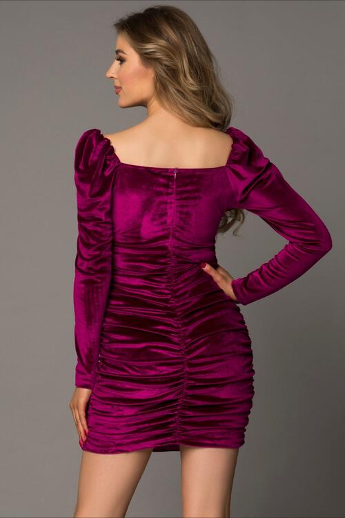 The Sweetheart Neck Ruched Long Sleeve Dress