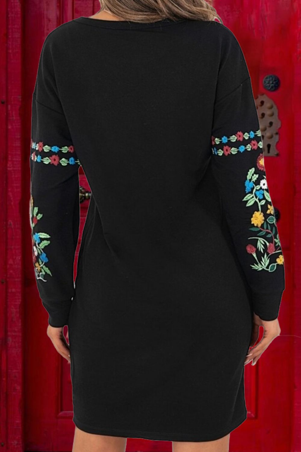 The Floral Accent Long Sleeve Dress