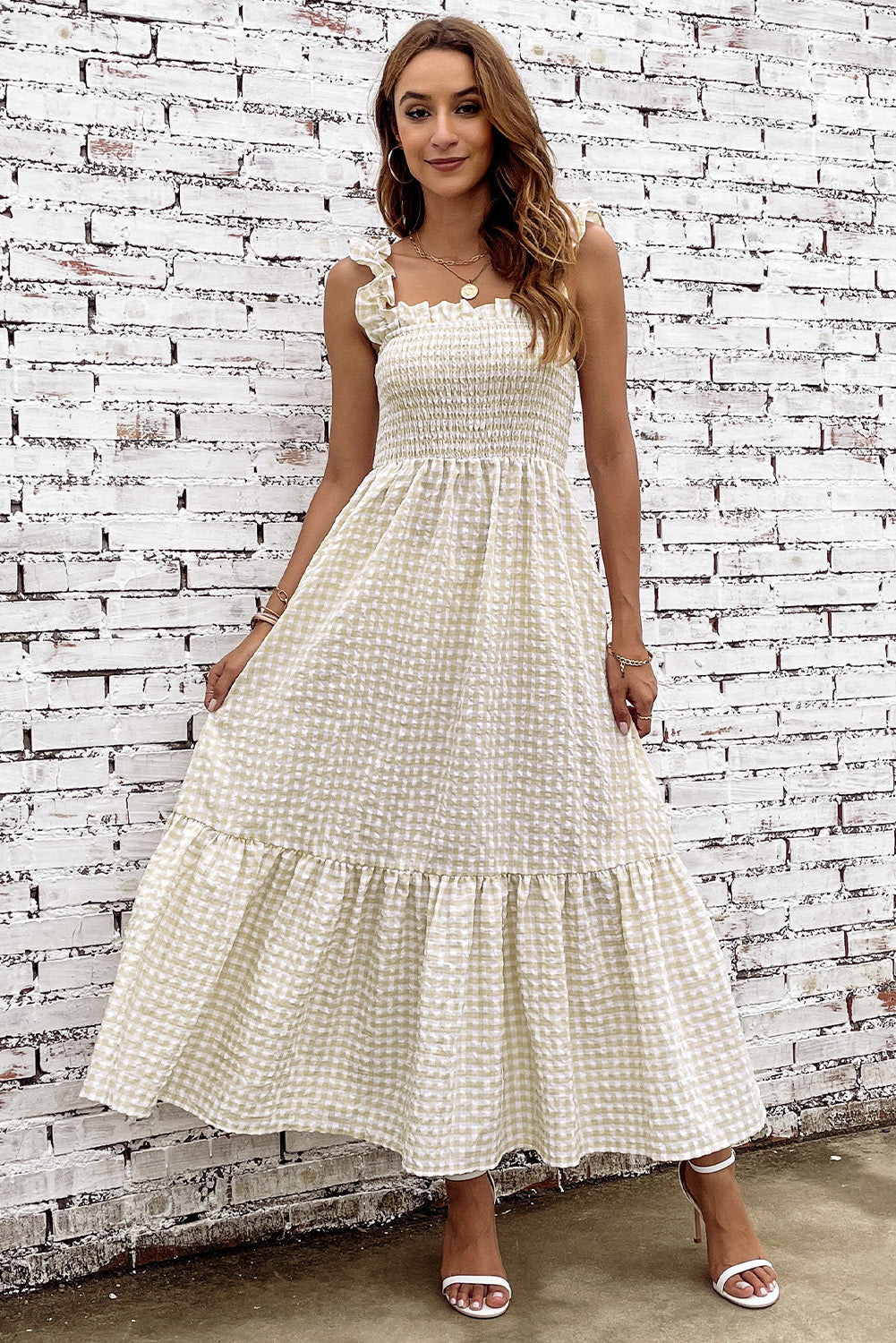 The Plaid Ruffle Strap Square Neck Dress