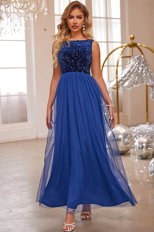 The Royal Blue Sequin Tulle Gown