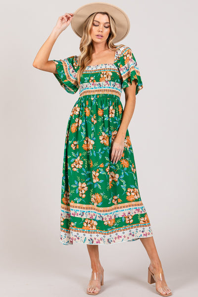 sage smocked midi dress The SAGE + FIG Printed Smocked Short Sleeve Midi Dress – isntshelovelycache