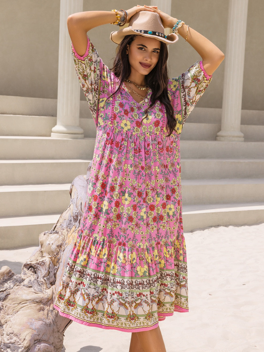 The Boho Balloon Sleeve Midi Dress