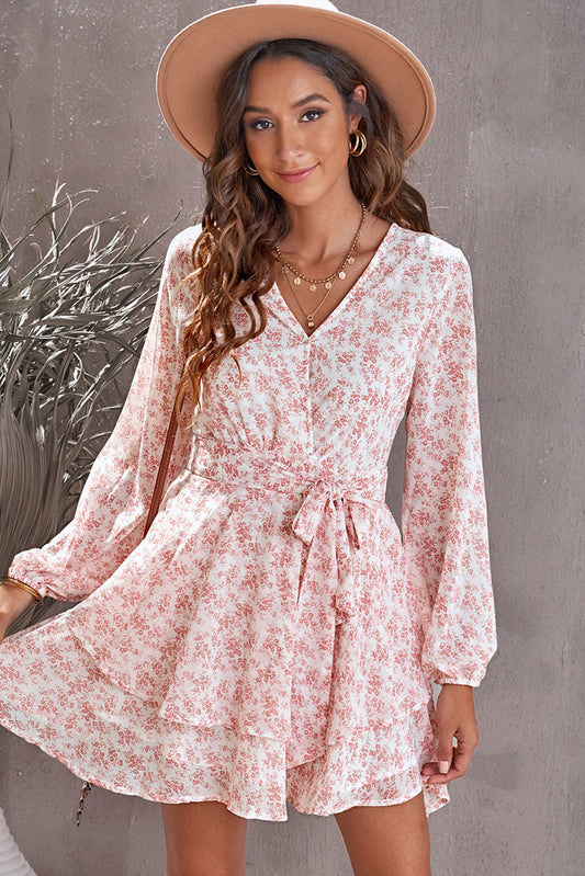 The Burnt Coral Floral Balloon Sleeve Dress